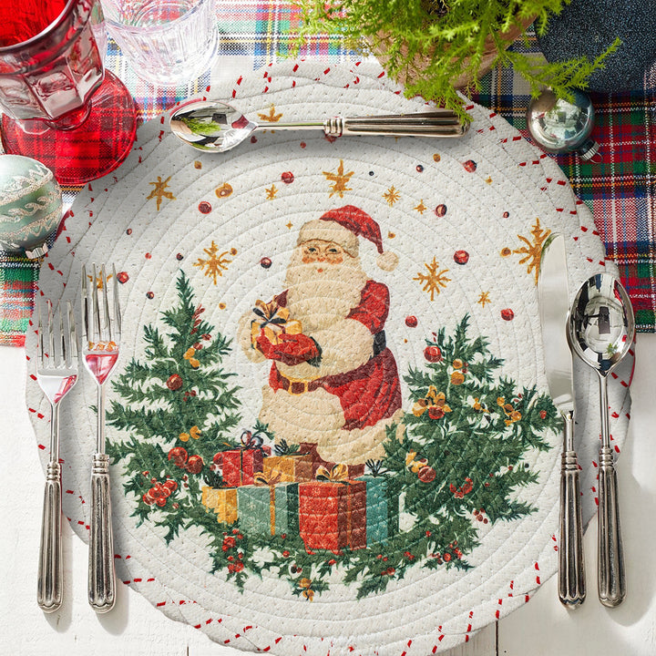 Braided round Christmas tree skirt made of cotton with quilted winter motif Stornfield