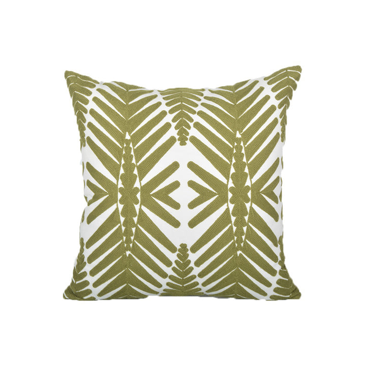 Square Decorative Pillow Cover with Raised Monstera Leaf Appliqué and Hidden Zipper