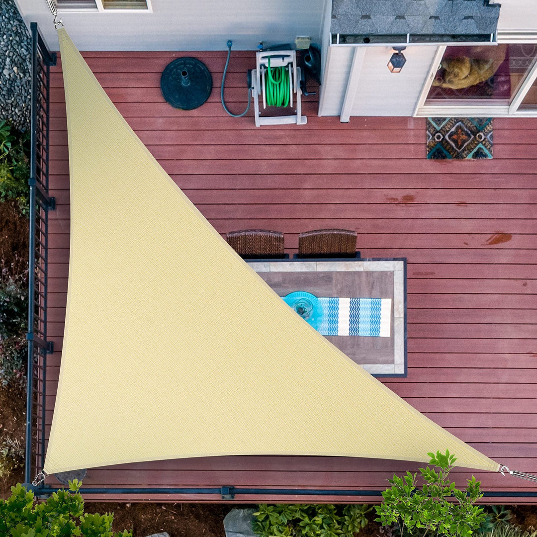 UV resistant triangular sunshade canopy for patio deck garden with reinforced corners and stainless steel fittings Stornfield
