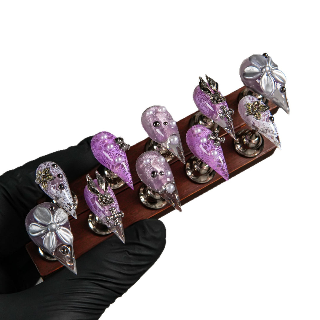Decorative Stiletto Press-On Nails with Gem Accents