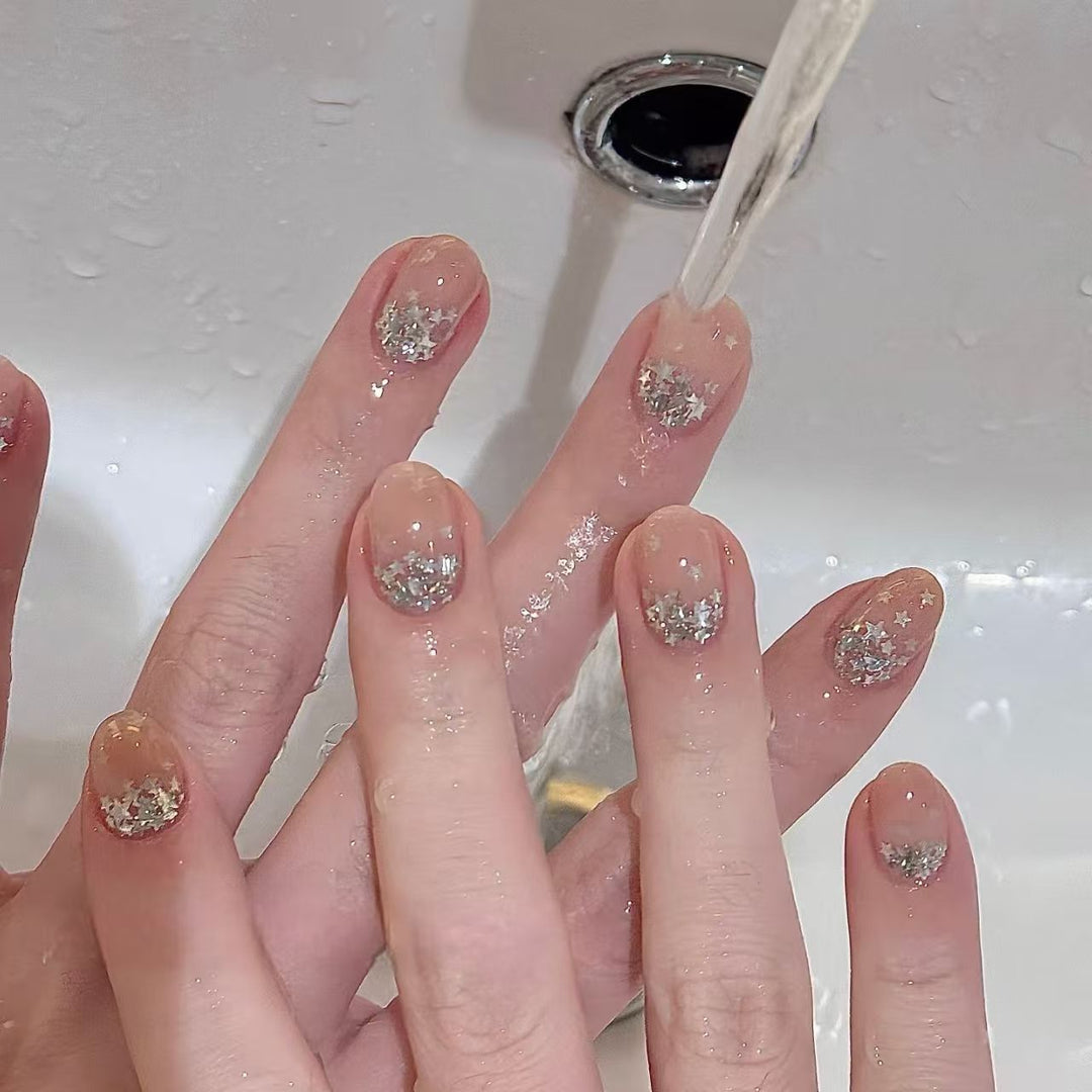 Glittery Starry Nail Art