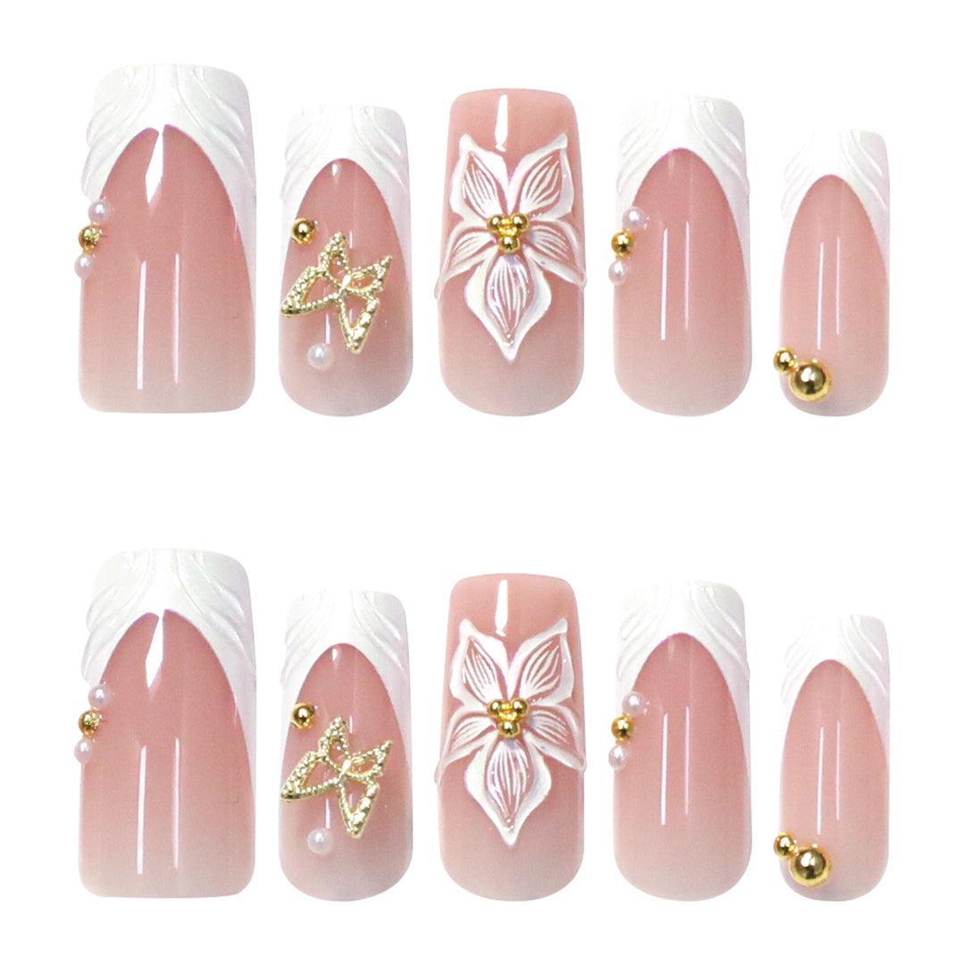 Elegant artificial nails with floral design and gold accents Stornfield