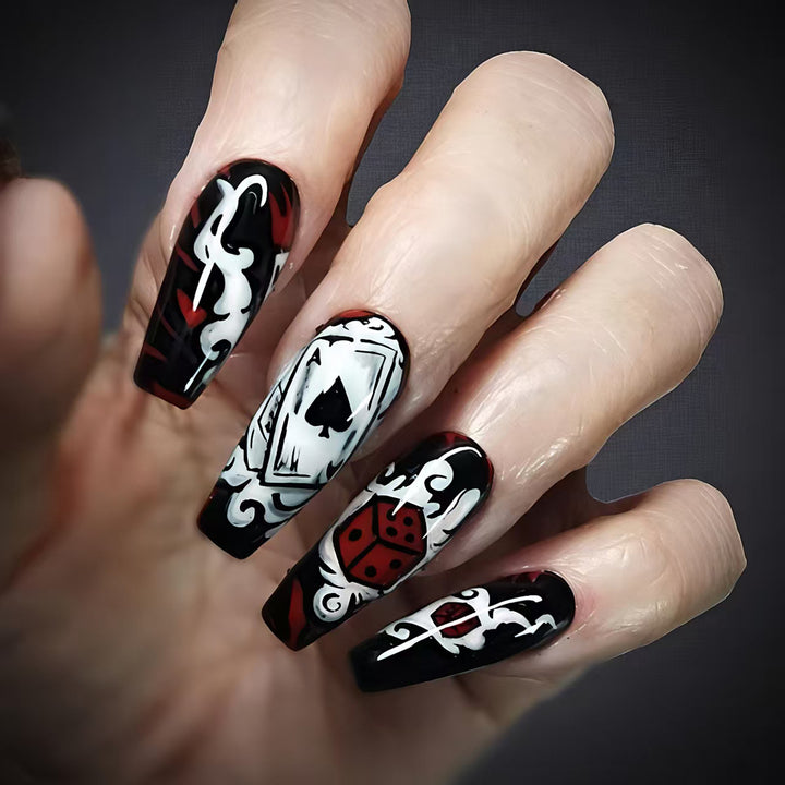 Artificial nails with playing cards and dice motif Stornfield