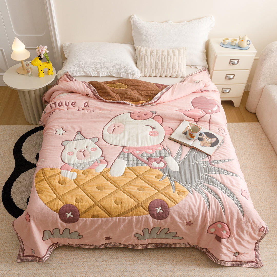 Quilted Cotton Bedding Comforter with Appliqué Bears