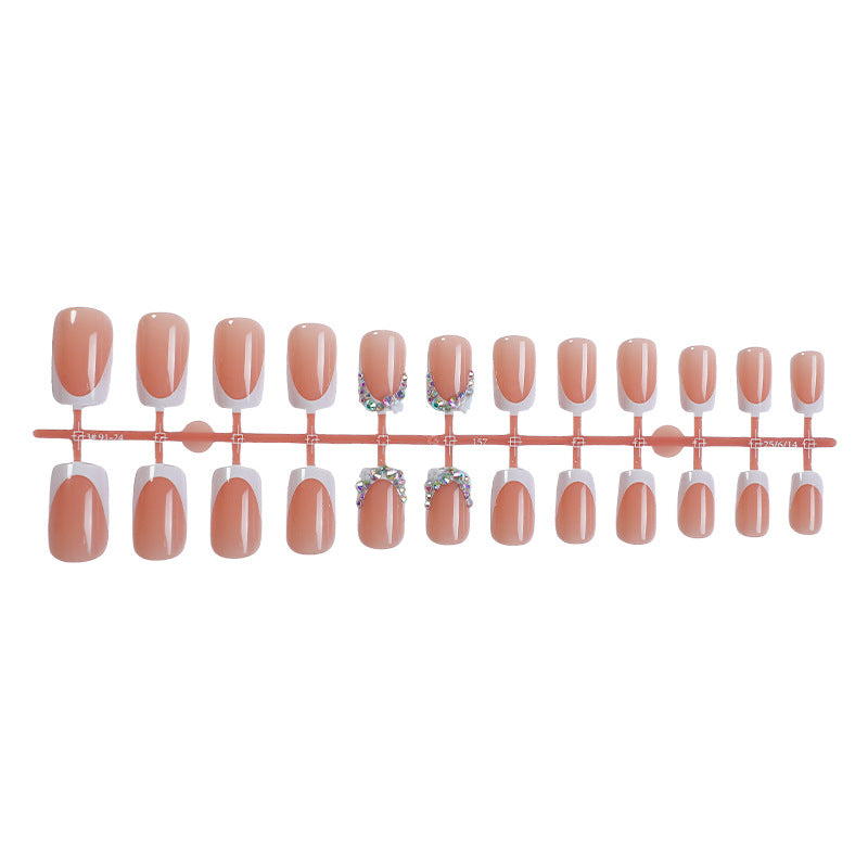 Decorative French Tip Press-On Nail Set with Rhinestone Accents Stornfield