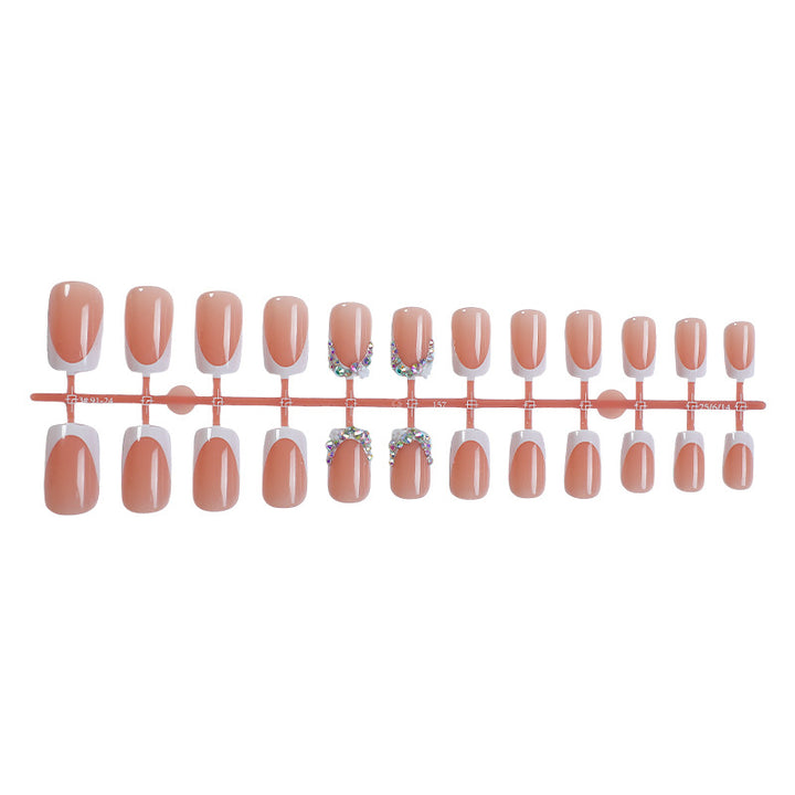 Decorative French Tip Press-On Nail Set with Rhinestone Accents Stornfield