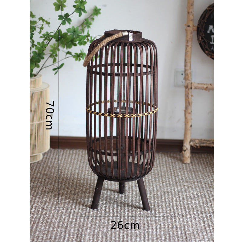 Stylish lantern made of rattan with wooden frame Stornfield