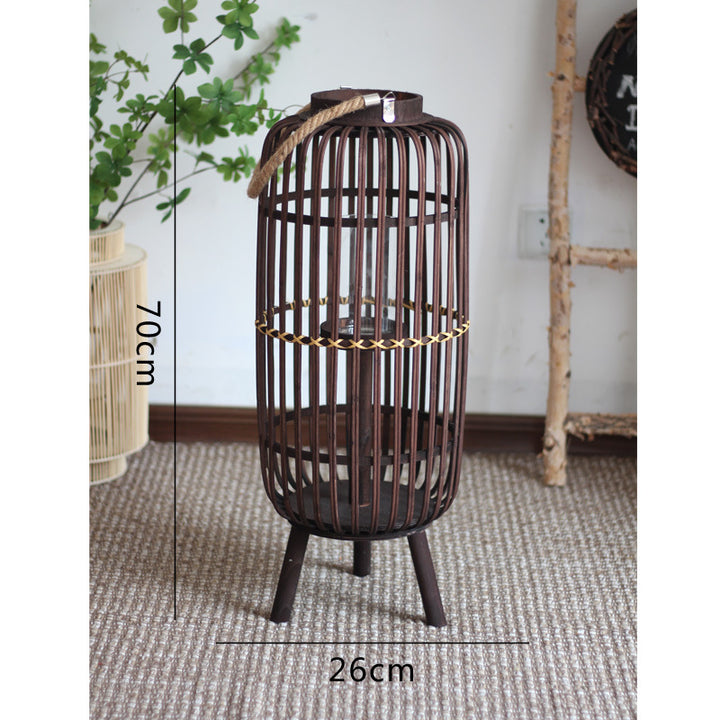 Stylish lantern made of rattan with wooden frame Stornfield