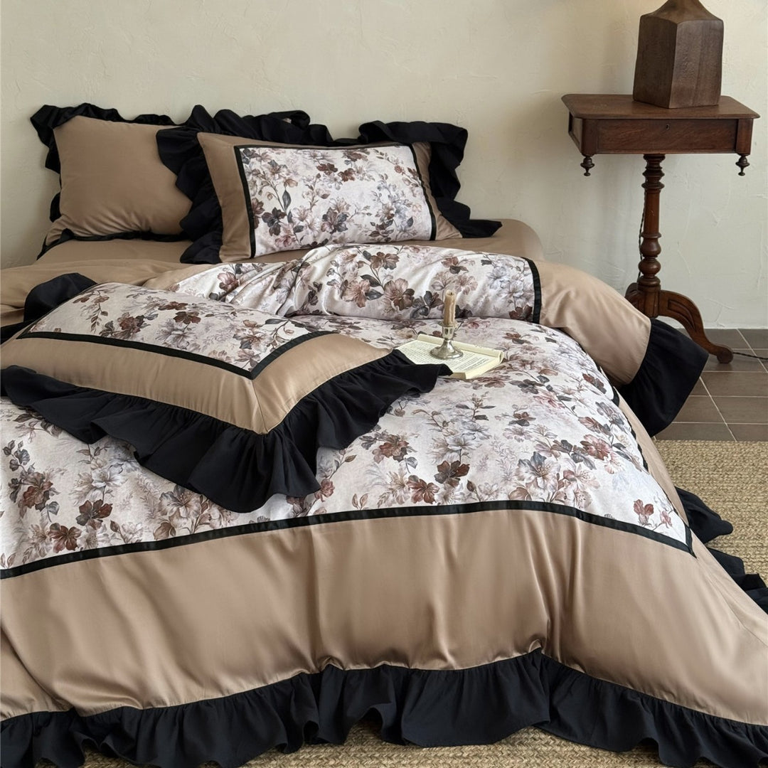 Luxury Floral Brushed Microfiber Duvet Cover Set with Piped Edging