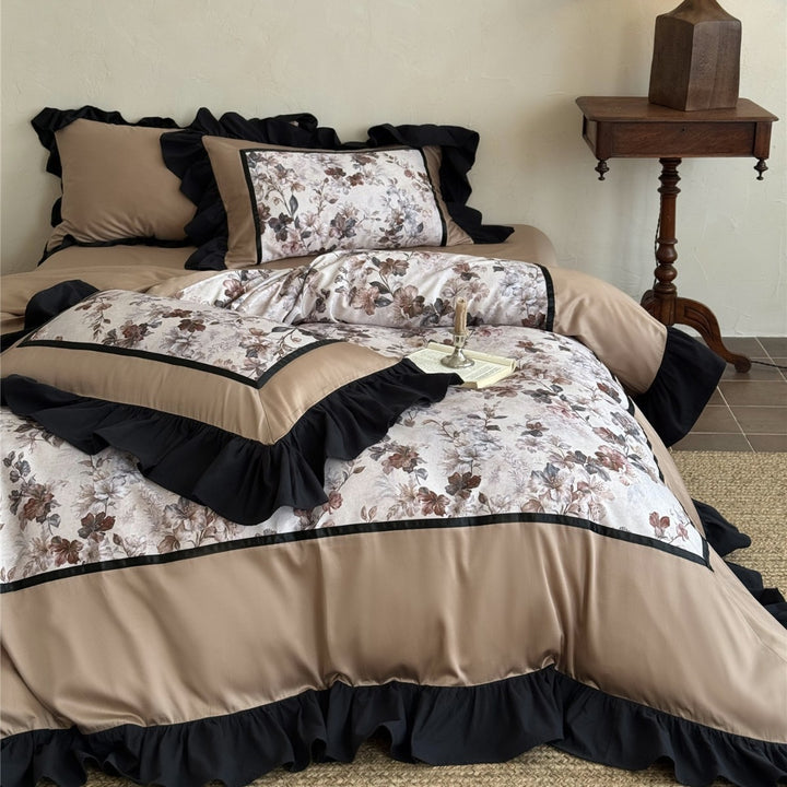 Luxury Floral Brushed Microfiber Duvet Cover Set with Piped Edging