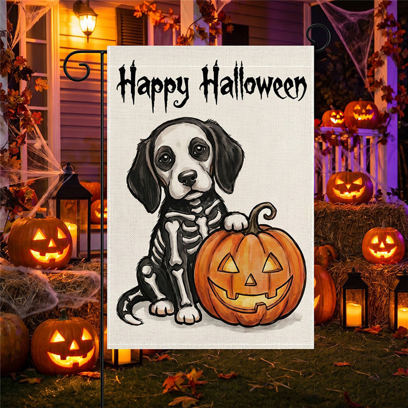 Heavy-Duty Halloween Spun-Polyester Decorative Yard Flag with Playful Ghosts and Jack-o'-Lanterns