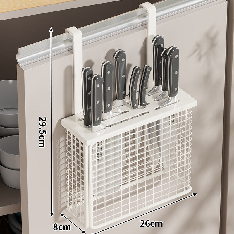 Over-Door Knife Block and Mesh Utensil Storage Organizer
