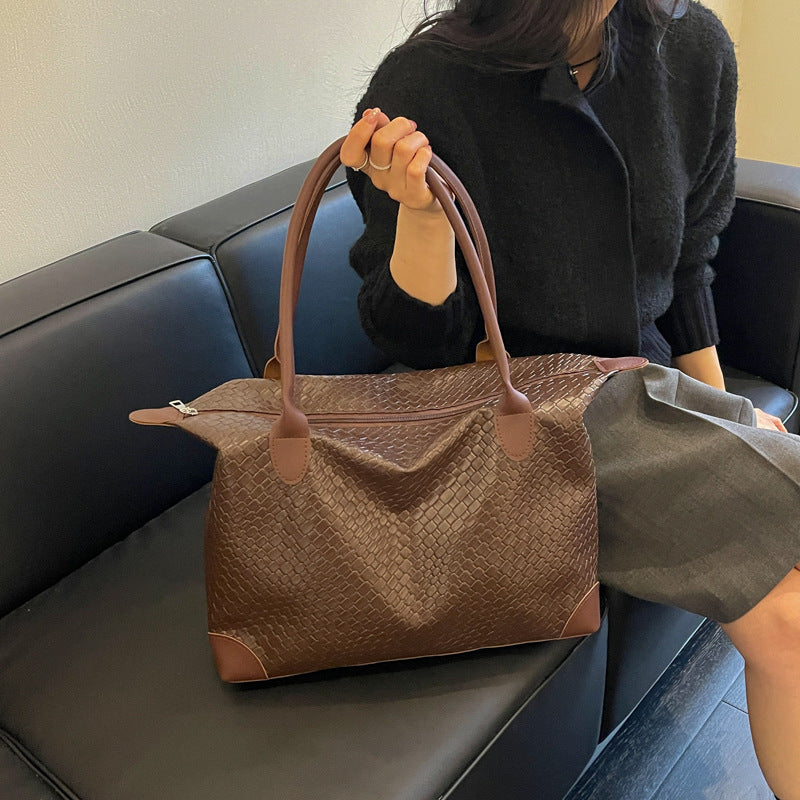 Woven Leather Travel Handbag
