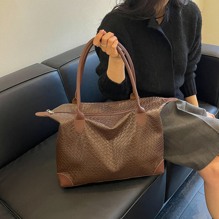 Woven Leather Travel Handbag