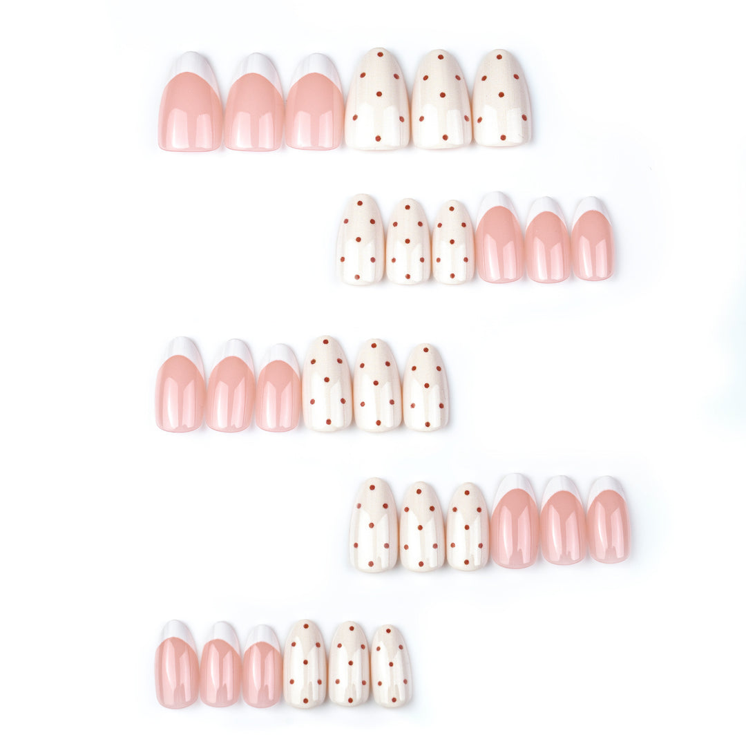 Elegant Press-On Nail Set with Polka Dot and French Tip Design Stornfield