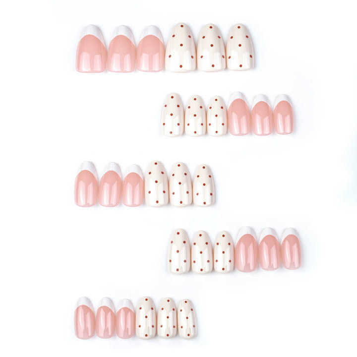 Elegant Press-On Nail Set with Polka Dot and French Tip Design Stornfield