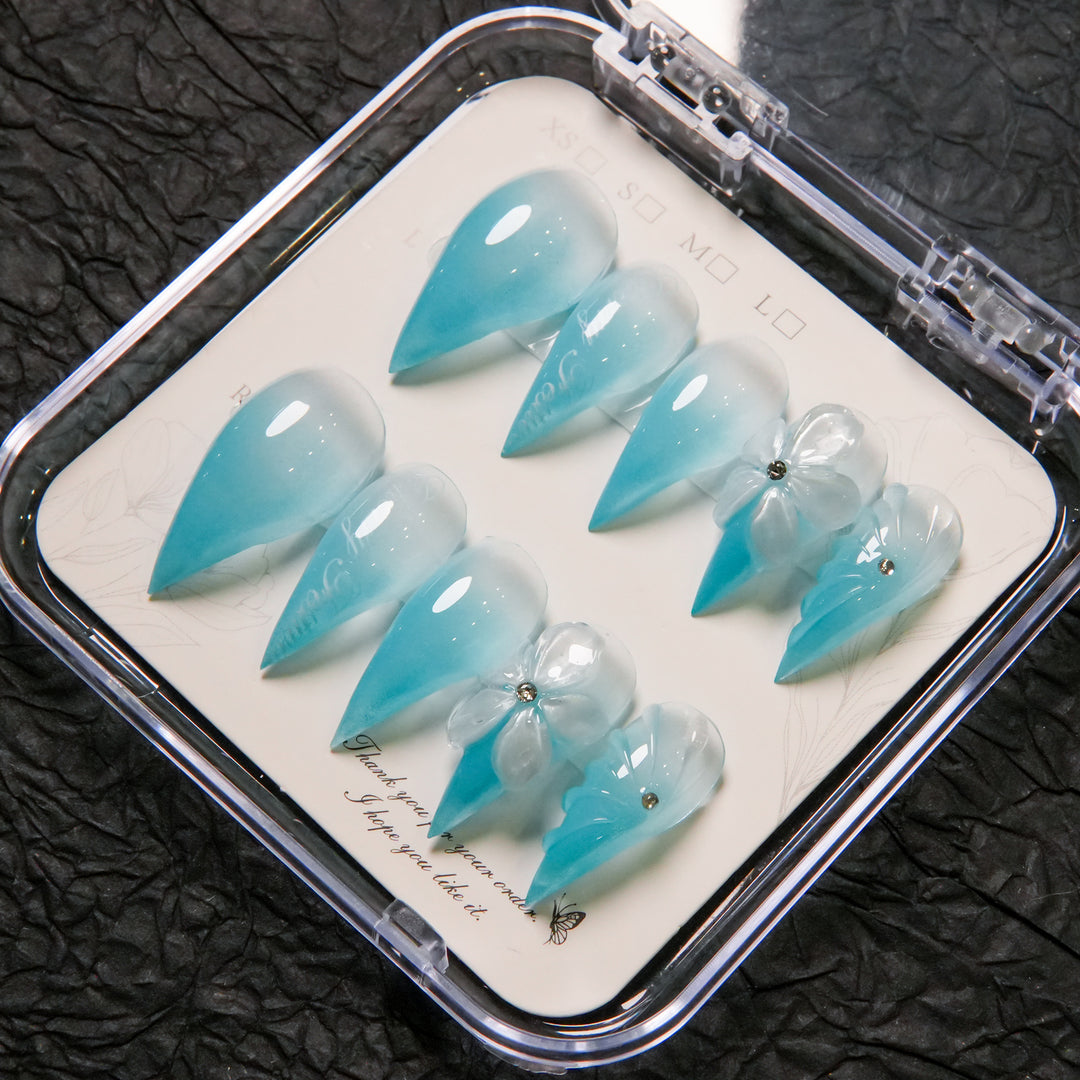 Artistic Stiletto Press-On Nails with Floral Accents  1791254990