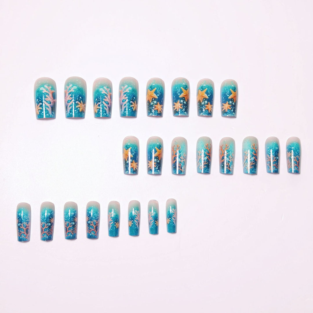 Glittering artificial nails with maritime star motif Stornfield
