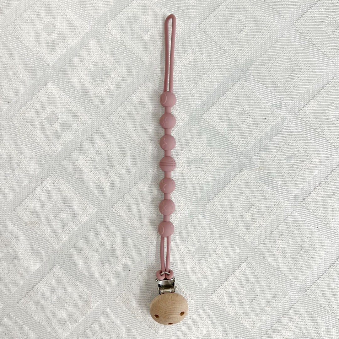 Silicone Beaded Pacifier Lanyard with Wooden Safety Clip