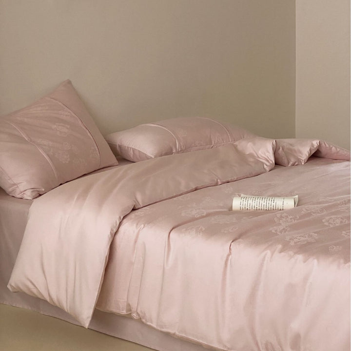 Luxury Satin Jacquard Duvet Cover Set with Pillow Shams and Bed Skirt