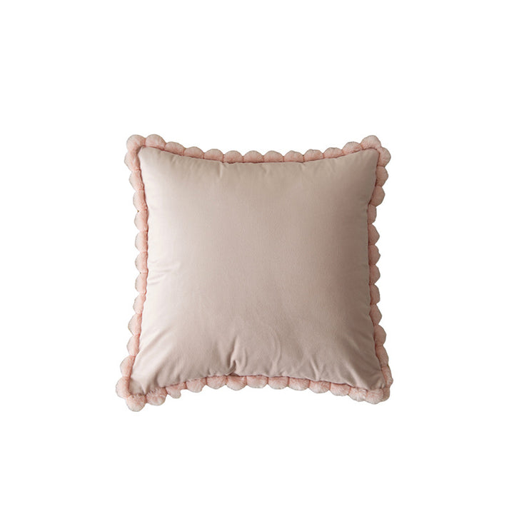 Plush Velvet Square Decorative Throw Pillow with Pom-Pom Border and Removable Cover