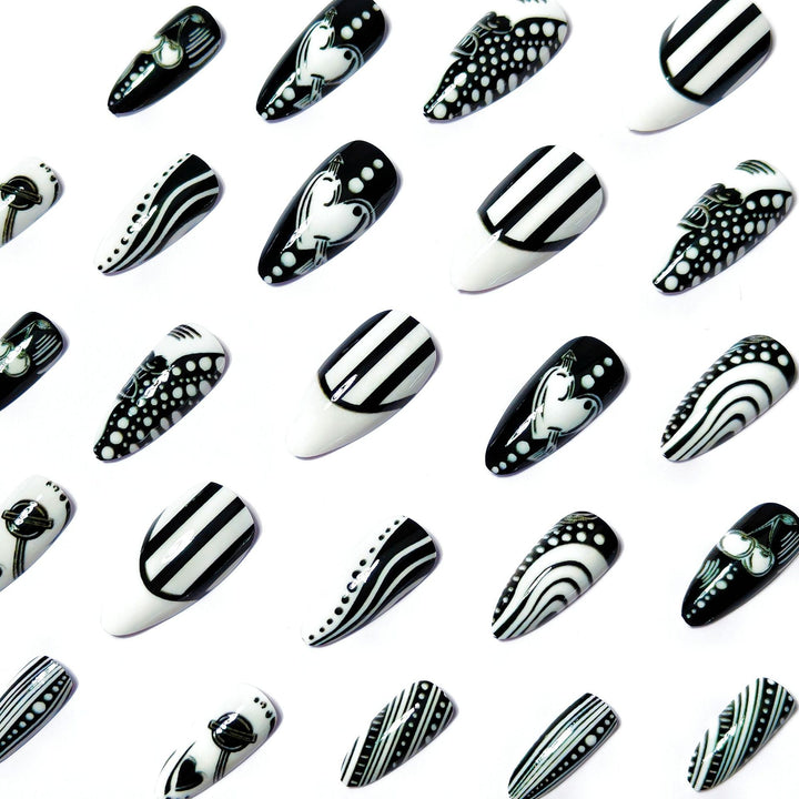 Creative Art Nails in Elegant Black-and-White Design Stornfield