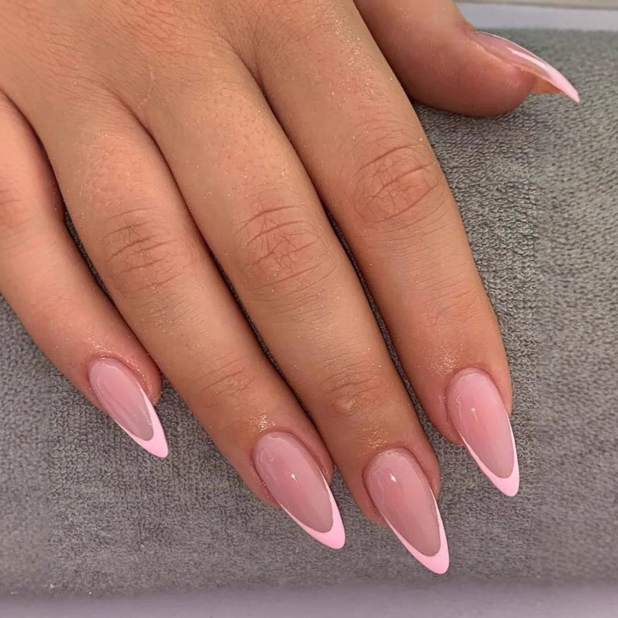 Elegant Stiletto Fake Nails with Filigree French Tip Design Stornfield