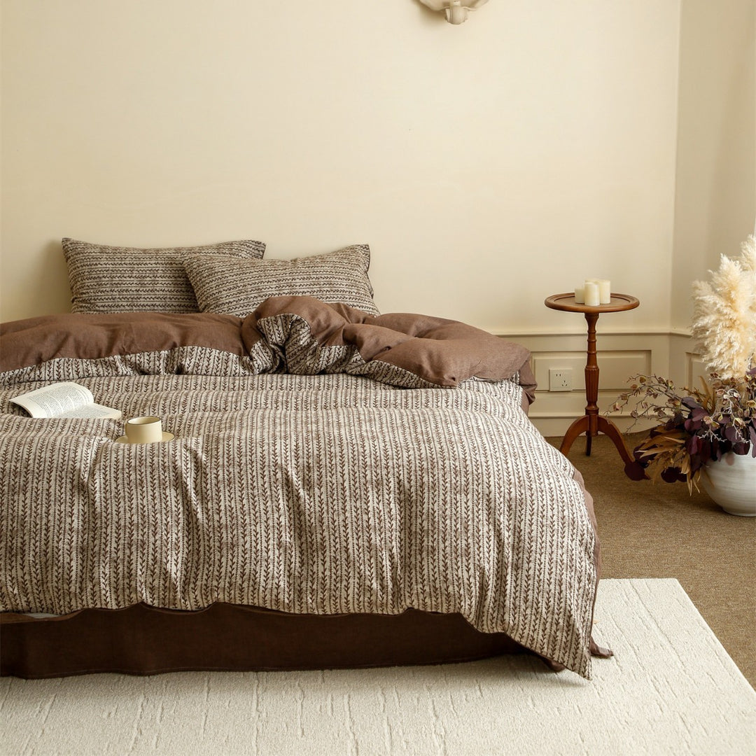 Breathable Organic Cotton Pinstripe Botanical Duvet Cover & Sham Set