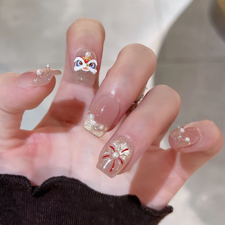 Artificial nails with elegant pearl and flower accents Stornfield