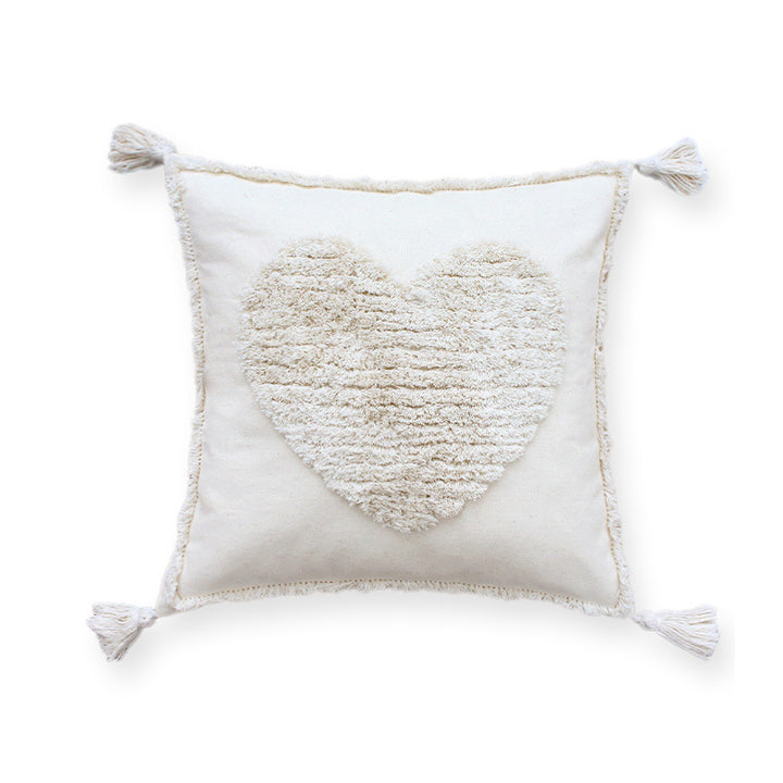 Decorative cushion cover with drawn leaf tufting and tassels Stornfield