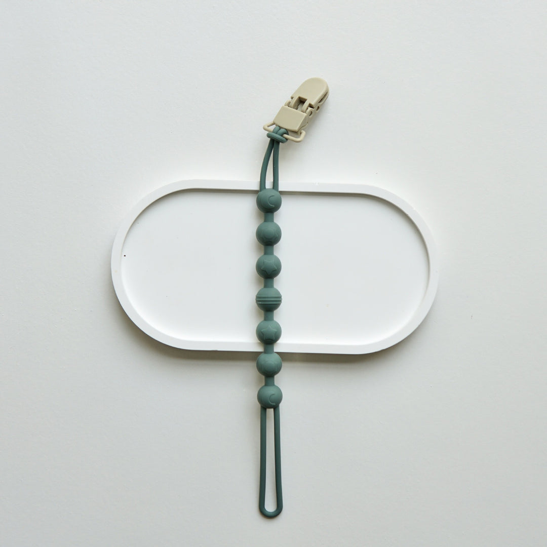 Silicone Beaded Pacifier Clip with Wooden Safety Clamp