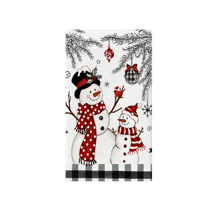 Festive Cotton-Linen Blend Kitchen Tea Towel with Scandinavian Christmas Tree Print