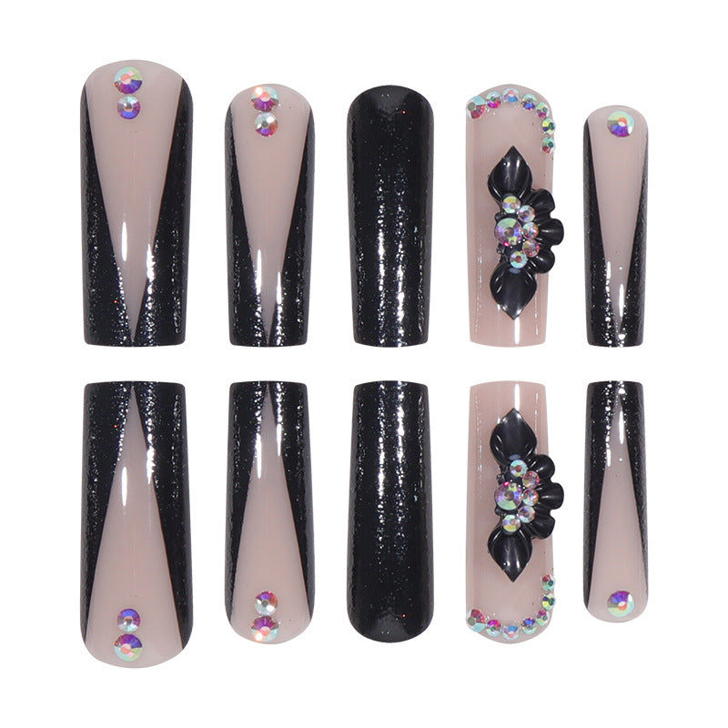 Glamorous Long Stiletto Press-On Nails with Glitter and Floral Accents Stornfield