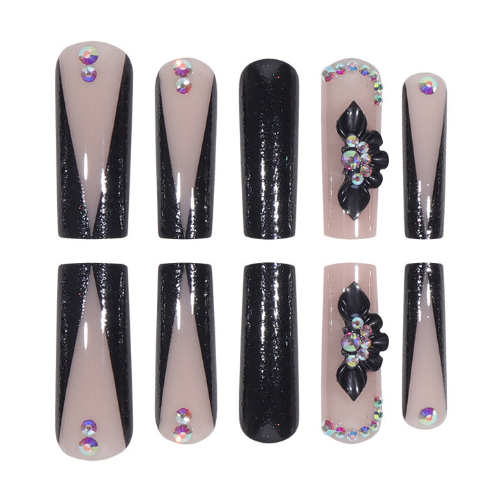 Glamorous Long Stiletto Press-On Nails with Glitter and Floral Accents Stornfield