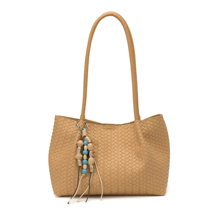 Woven Leather Tote Bag with Decorative Charms
