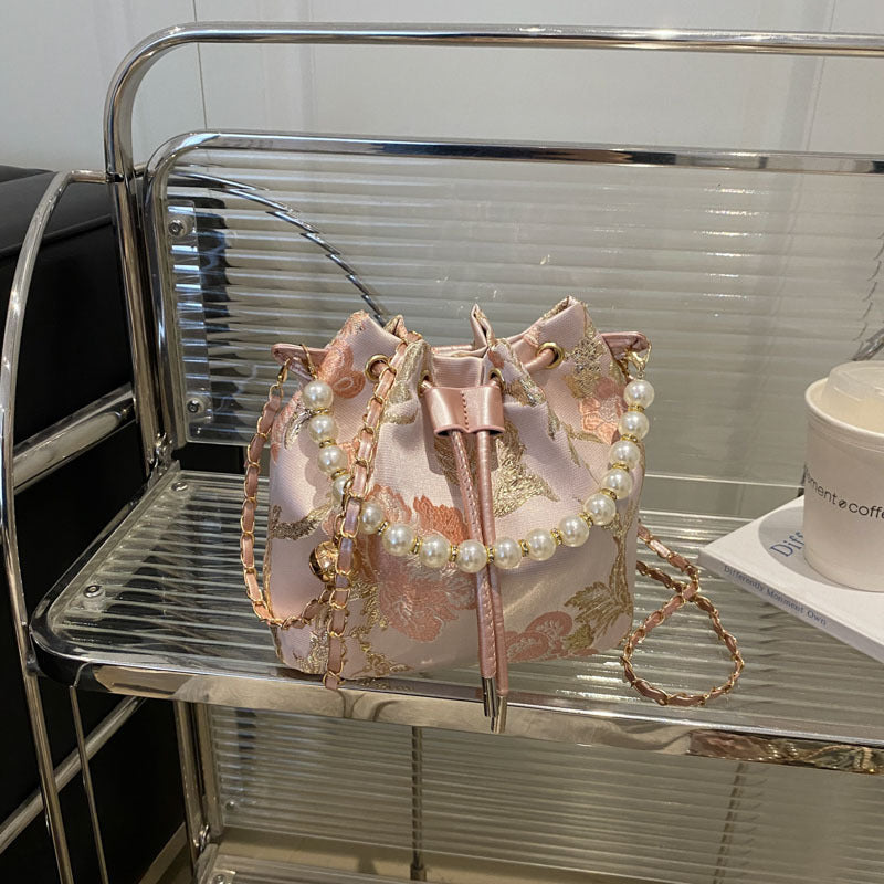 Elegant Floral Print Drawstring Bucket Bag Stornfield