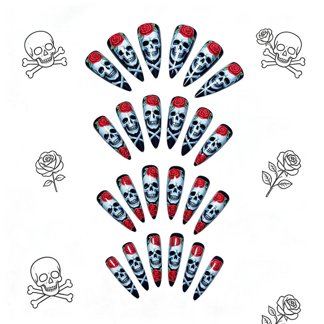 Artificial nails with creative skull and rose design Stornfield
