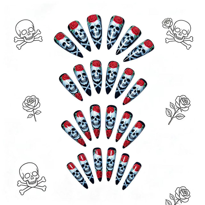Artificial nails with creative skull and rose design Stornfield