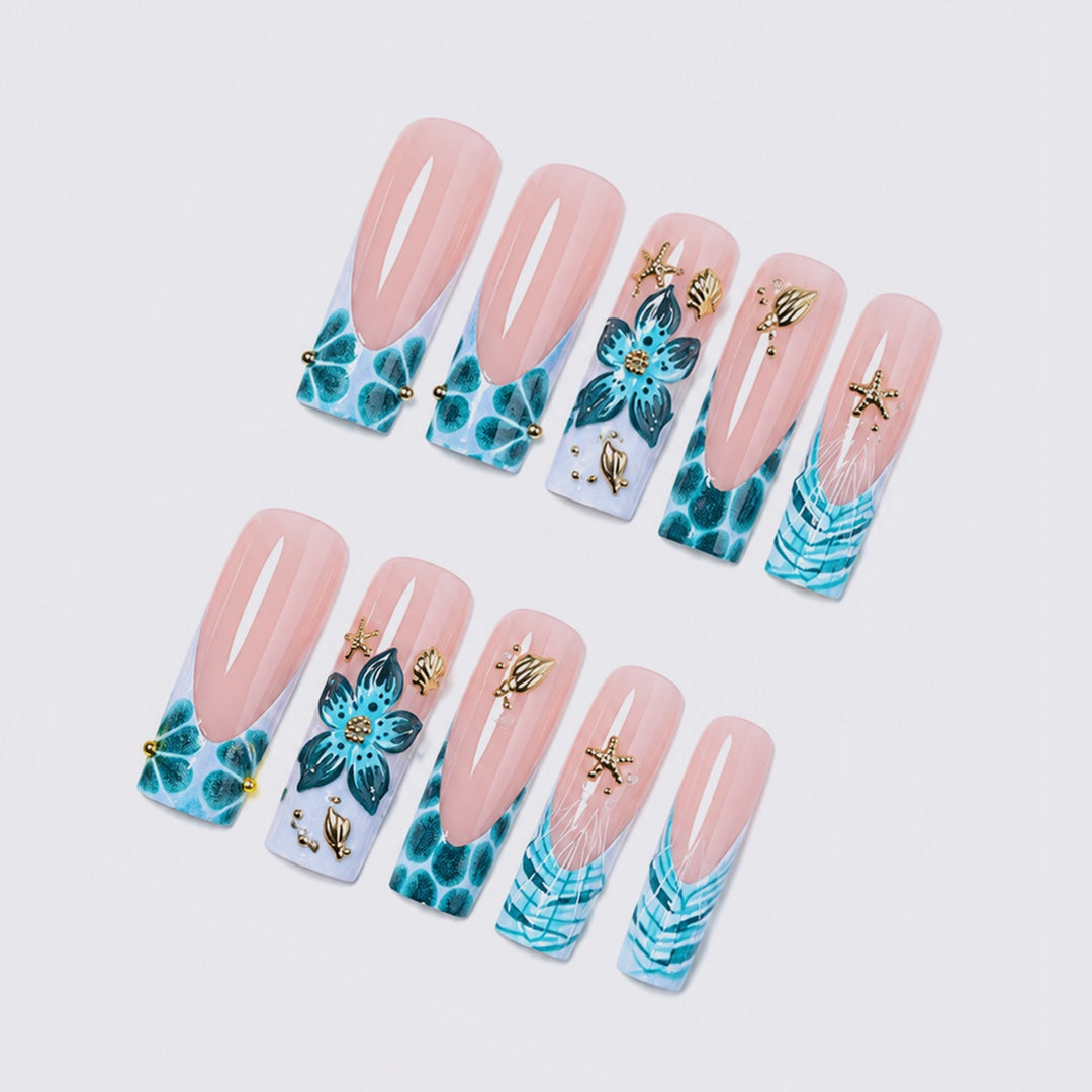 Acrylic nail set with creative 3D flower and glitter elements Stornfield