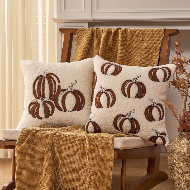 Plush Sherpa Embroidered Pumpkin Throw Pillow