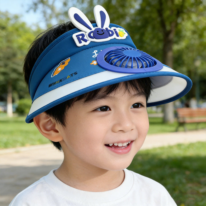 Sun protection with integrated battery fan, adjustable chin strap and cute bunny design Stornfield