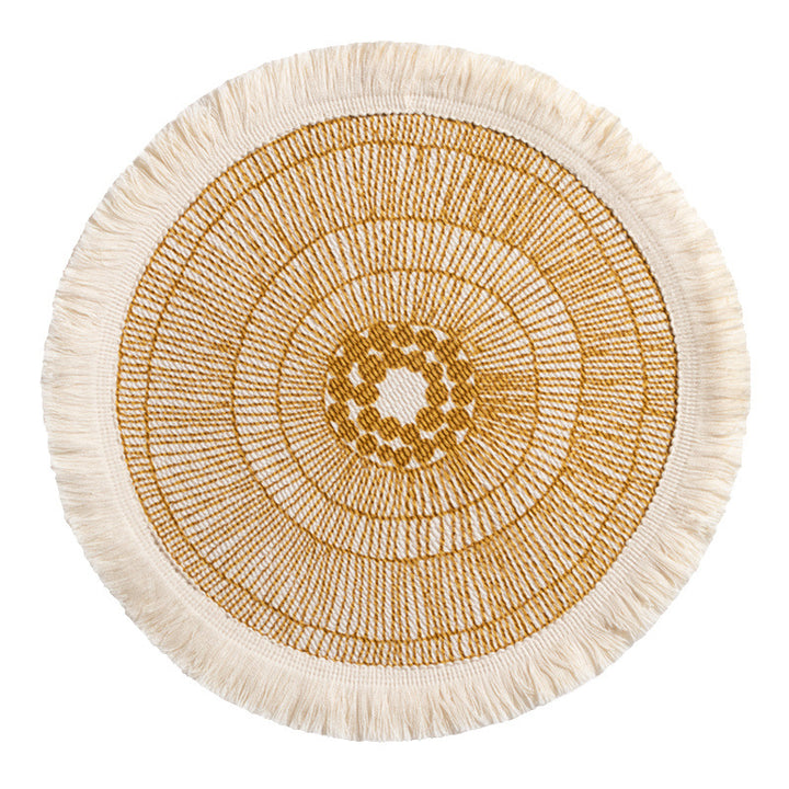 Round woven Boho rug mat with decorative fringes Stornfield