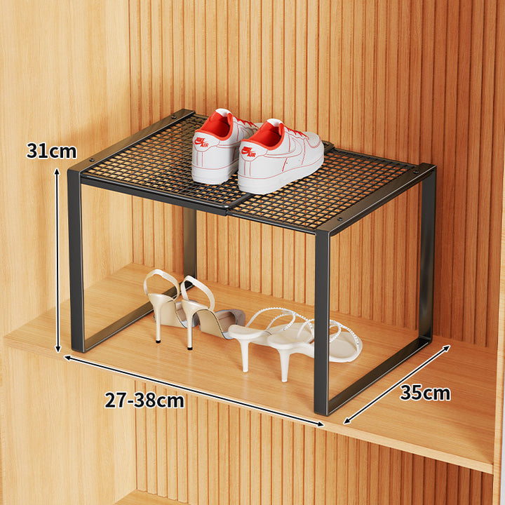 Multi-Tier Metal Mesh Shoe Storage Rack with Open Grid Shelves and Matte Frame