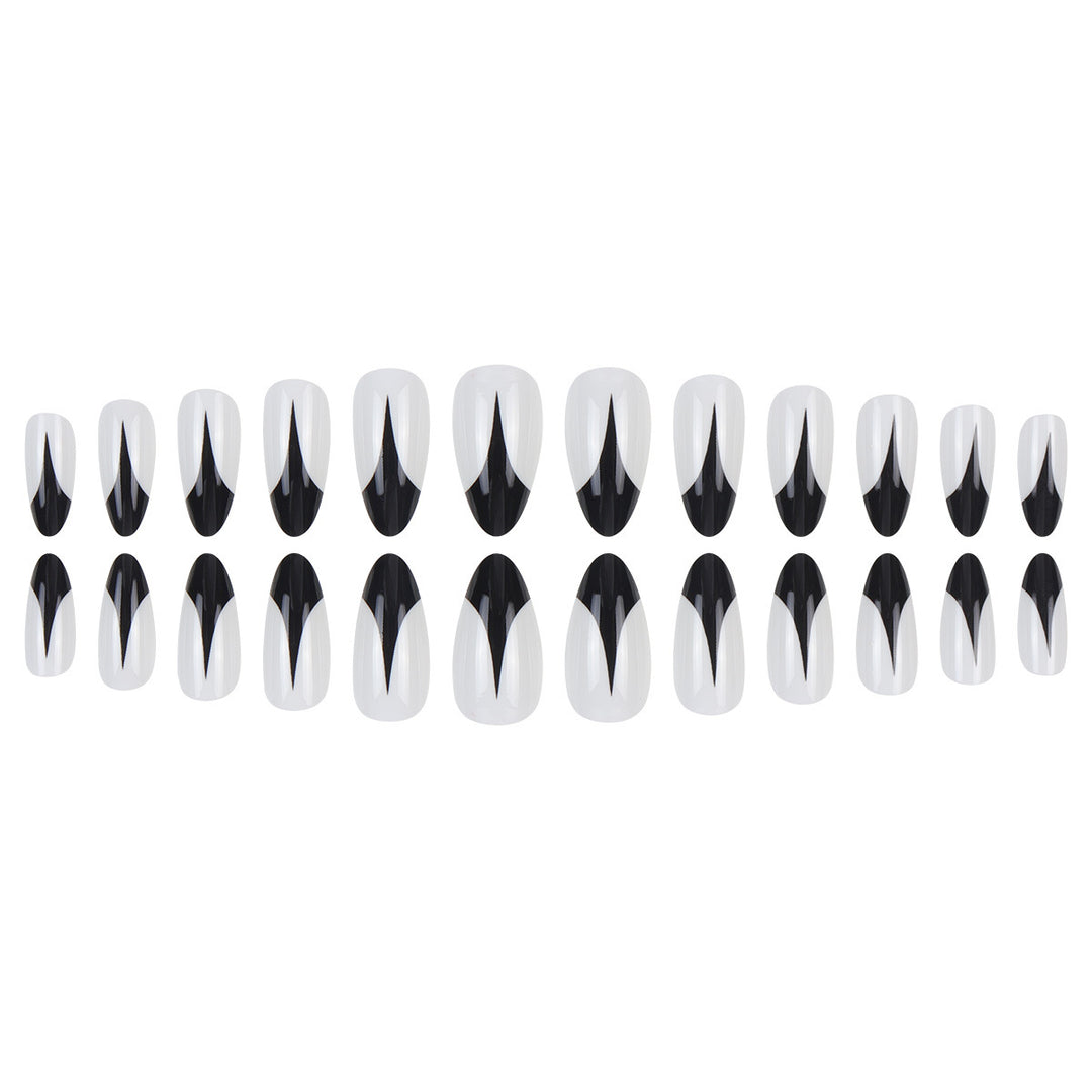 Trendy Stiletto Press-On Nails with Artistic Black and White Design Stornfield