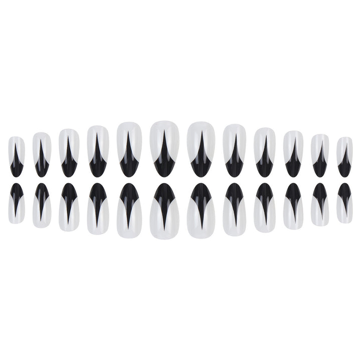 Trendy Stiletto Press-On Nails with Artistic Black and White Design Stornfield