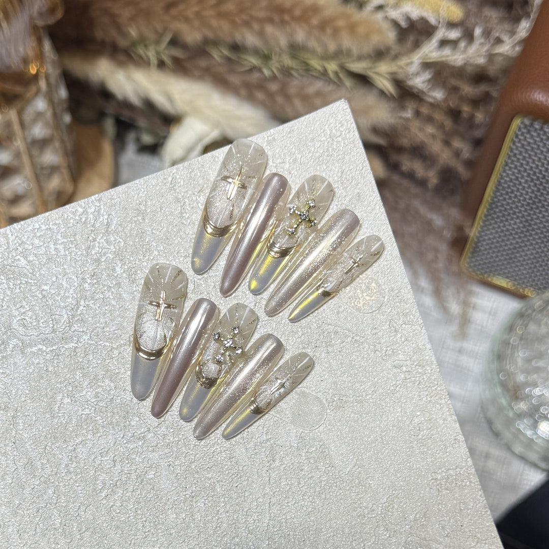 Glamorous Stiletto Press-On Nail Set with Artistic Accents Stornfield