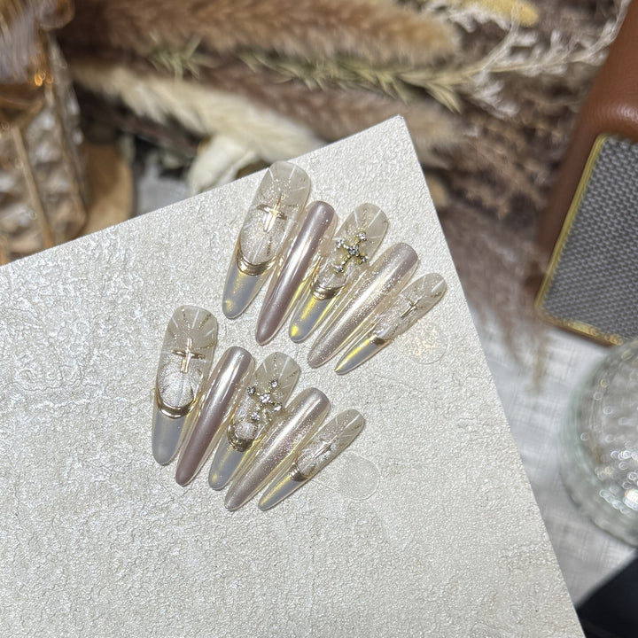 Glamorous Stiletto Press-On Nail Set with Artistic Accents Stornfield