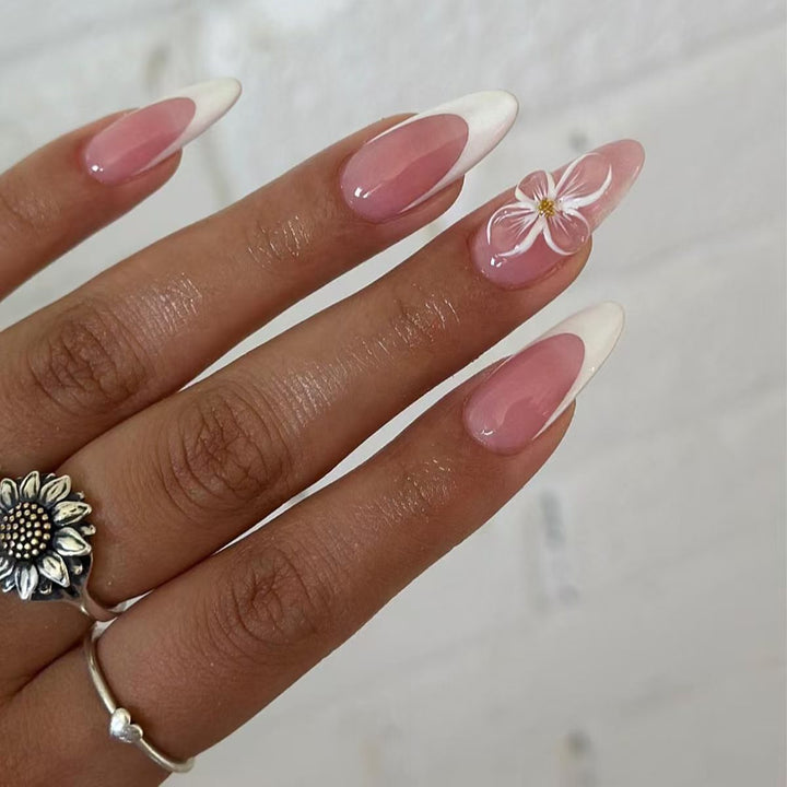 Elegant Floral French Tip Press-On Nails Stornfield