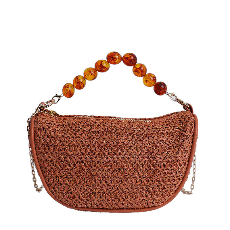 Stylish Woven Handbag with Beaded Handle Stornfield