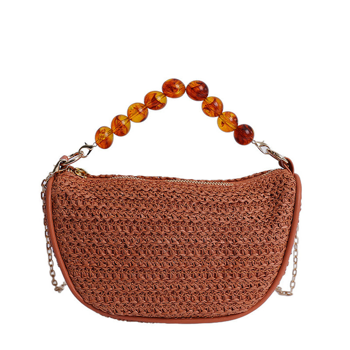 Stylish Woven Handbag with Beaded Handle Stornfield